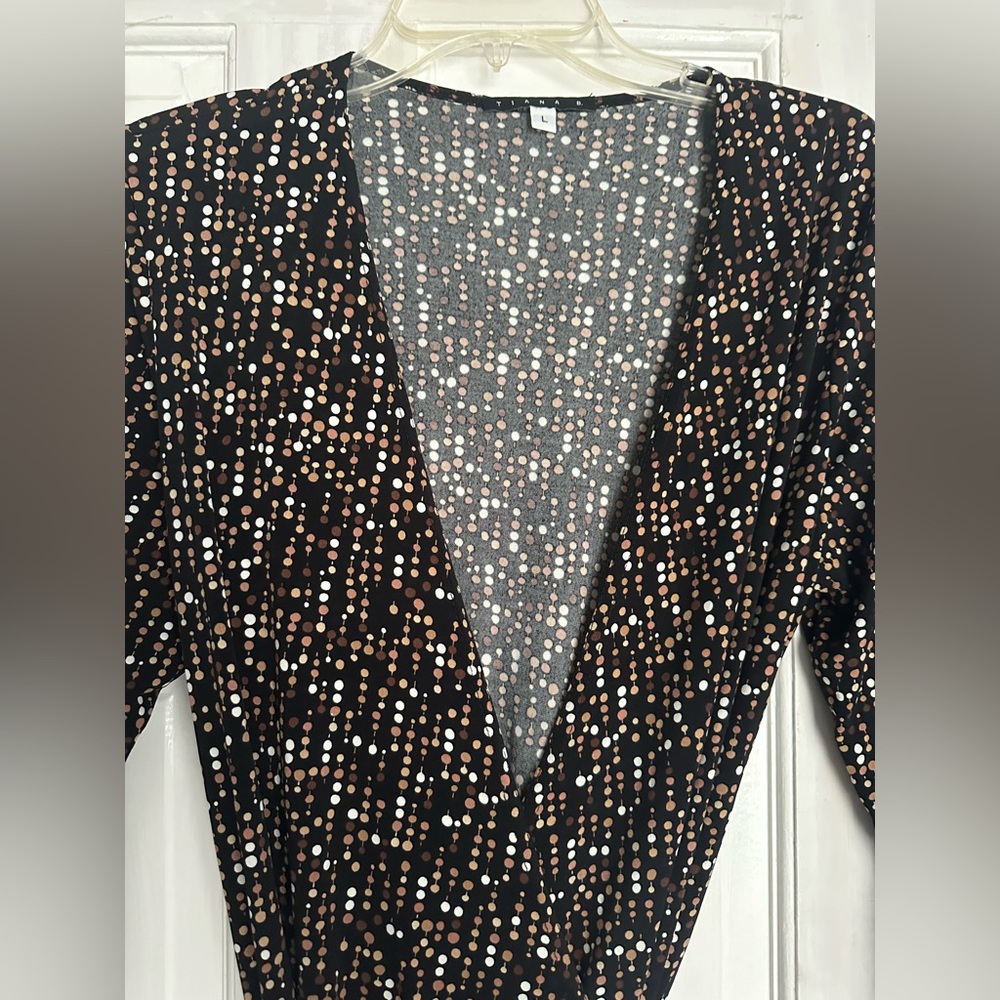 Tiana B. Black Polka Dot Asymmetrical Wrap Dress Sz L